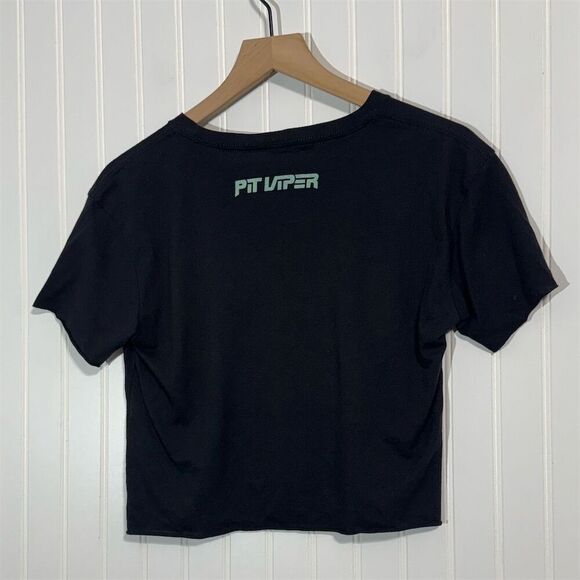 Pit Viper Crop Top Tee Shirt M Black Neon Logo Y2K Streetwear Unisex Metal Font - Picture 2 of 6